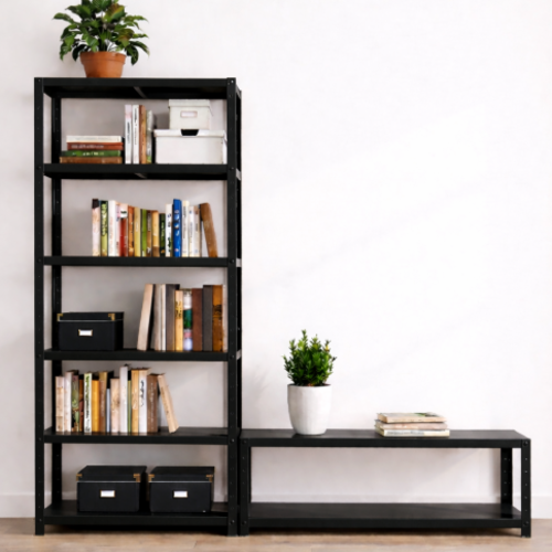 ספריית מתכת מודולרית AquaFlex עם יחידת נמוכה משולבת שחור