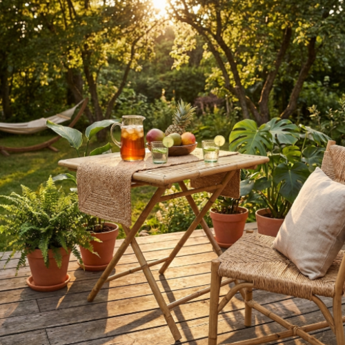 שולחן במבוק 80X80 ס"מ דגם יעל בסגנון תאילנדי אותנטי