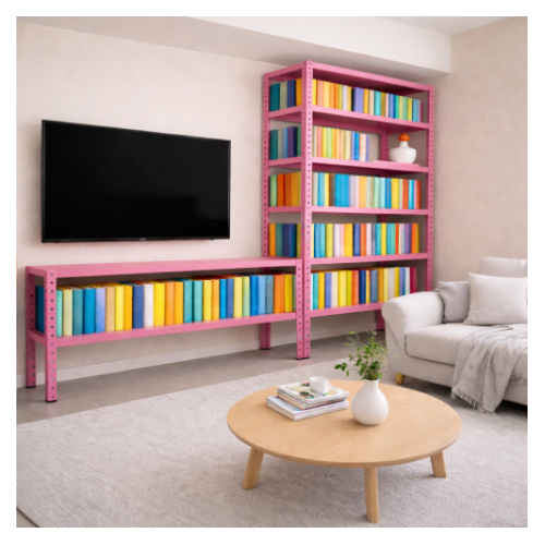 ספריה /  מזנון לסלון ממתכת מודולרי - צבע ורוד