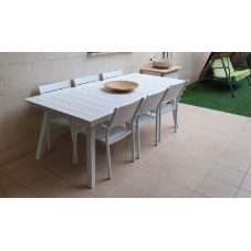 שולחן אלומיניום נפתח לגינה דגם אמה 100x216/297 כולל 6 כסאות - צבע לבן
