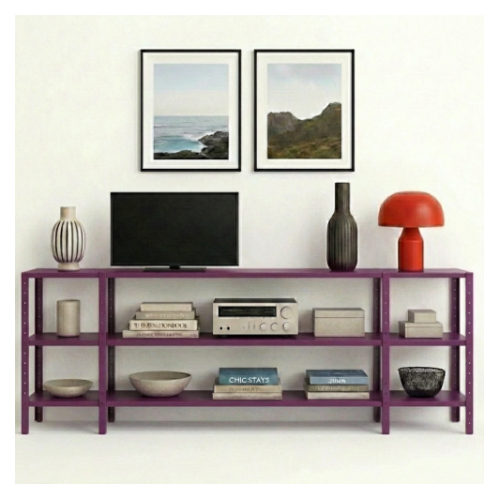 מזנון מתכת מודולרי – עיצוב חכם וגמיש לבית - צבע סגול- גובה 100 ס"מ אורך 240 ס"מ  3 קומות