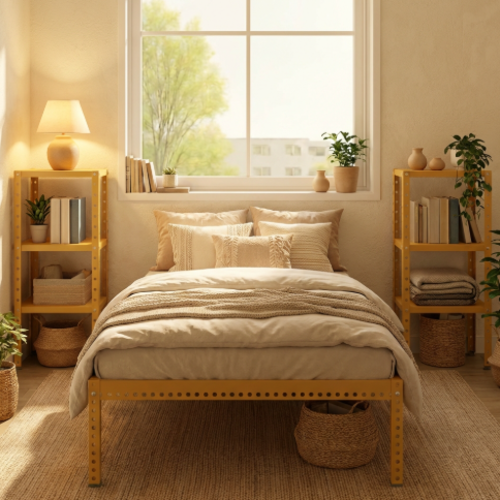 מיטה מודרנית כןלל 2 שידות בצבע צהוב   דגם אורבולייט יאנג