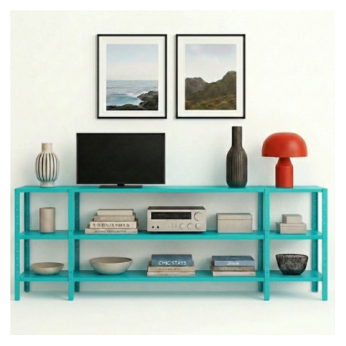 מזנון מתכת מודולרי – עיצוב חכם וגמיש לבית - צבע טורקיז - גובה 100 ס"מ אורך 240 ס"מ  3 קומות