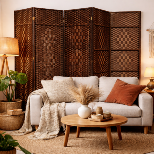 פרגוד מתקפל  5   - כנפיים  נפתח עד 250 ס"מ. מבית H.KLEIN‏ - צבע חום כהה