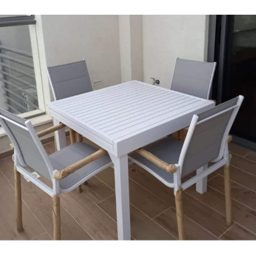 סט ישיבה לגינה שולחן + 4 כסאות יהלום - צבע לבן