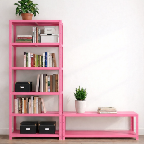 ספריית מתכת מודולרית AquaFlex עם יחידת נמוכה משולבת ורוד