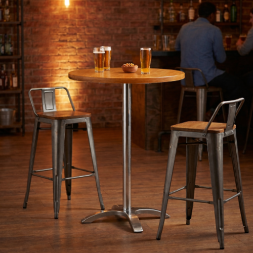 שולחן בר עגול רגל אלומיניום משטח עץ אלון  דבשדגם בריסטול