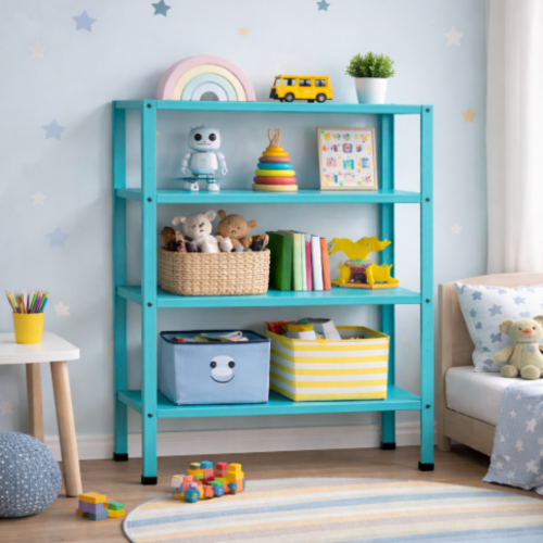 מדף מתכת מודולרי ואסתטי בעיצוב נקי ו דגם פלקסו - צבע טורקיז 30/60/80