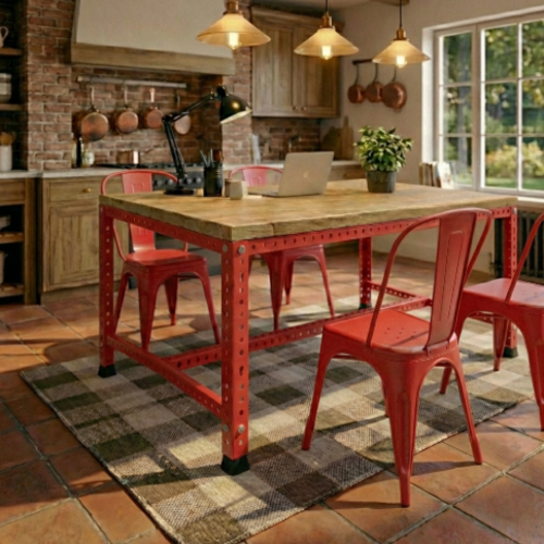 שולחן מטבח מודולרי UrbanPro 120 אדום משטח עליון עץ אורן ( לא כולל כיסאות ) צהוב