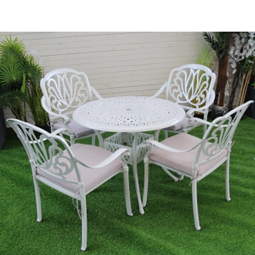 סט ישיבה אלומניום עגול  כולל 4 כסאות - צבע  לבן