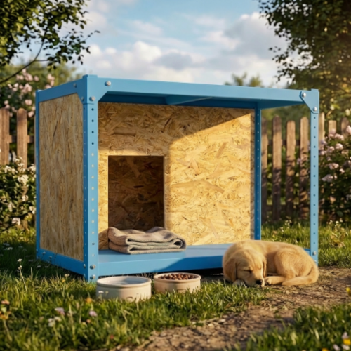 מודומוס דגם נובה־האוס – מלונה מודולרית מעוצבת לכלב כחול 