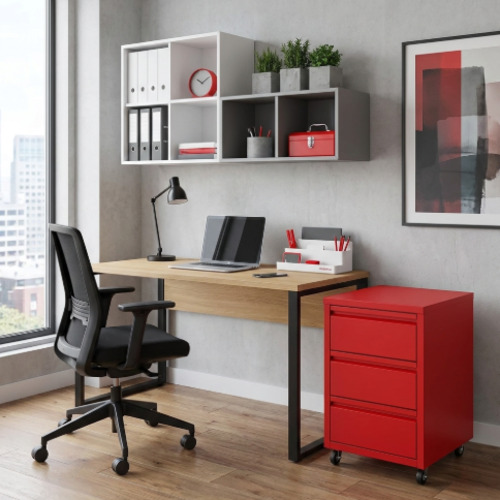 שידה 3 מגירות + גלגלים צבע אדום