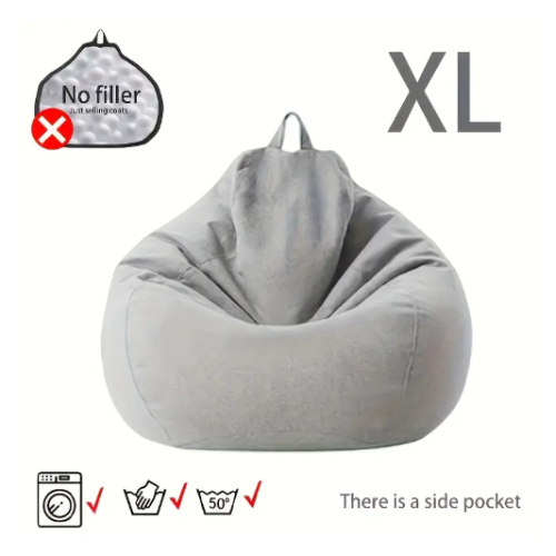 פוף שזלונג בגודל XL – נוחות בהתאמה אישית עם כיס צד - צבע אפור