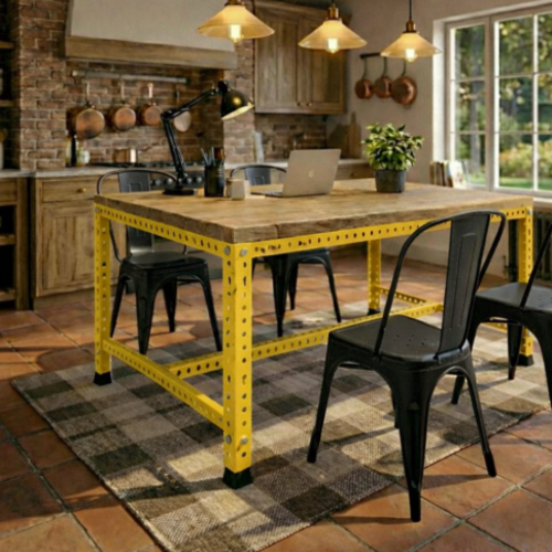 שולחן מטבח מודולרי UrbanPro 120 צהוב משטח עליון עץ אורן ( לא כולל כיסאות )צהוב 