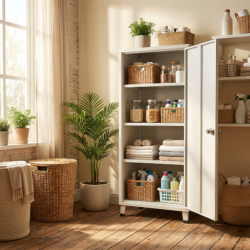 ארון מתכת דלת אחת נמוך + 3 מדפים  צבע לבן