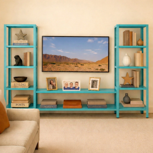 מזנון מתכת מודולרי עם מדפים מתכווננים - צבע טורקיז