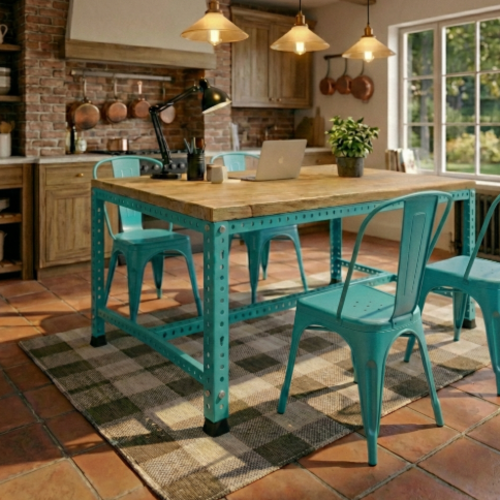 שולחן מטבח מודולרי UrbanPro 120 טורקיז משטח עליון עץ אורן ( לא כולל כיסאות )