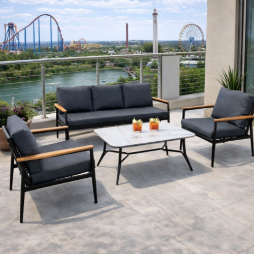 סט גינה יוקרתי "לגונה שמפיין" – מערכת ישיבה 4 חלקים לגינה ולמרפסת צבע אפור