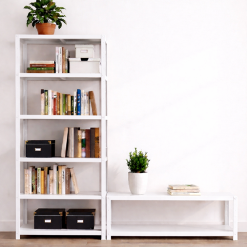 ספריית מתכת מודולרית AquaFlex עם יחידת נמוכה משולבת לבן