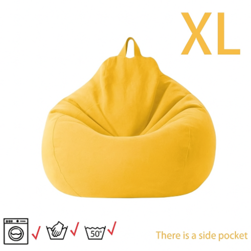 פוף שזלונג בגודל XL – נוחות בהתאמה אישית עם כיס צד - צבע צהוב כולל מילוי גרגרי קלקר