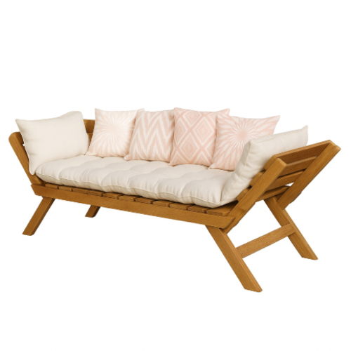 ספסל מעוצב מרופד לבית ולגינה, דגם NEST צבע אלון