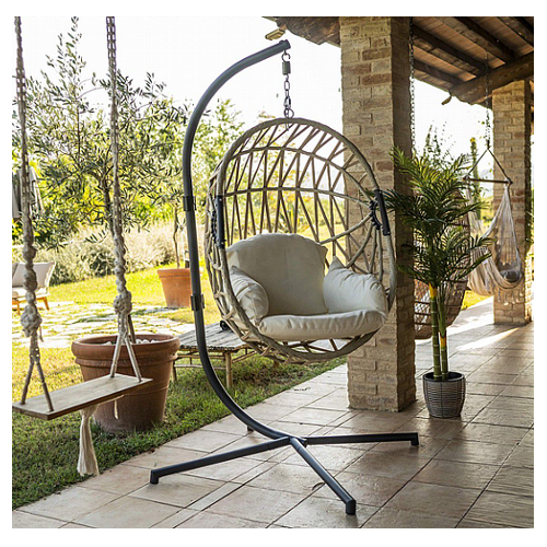 ערסל ראטן לגינה בשילוב חבלים בצבע קרם