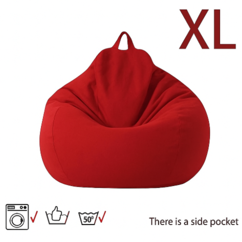 פוף שזלונג בגודל XL – נוחות בהתאמה אישית עם כיס צד - צבע אדום כולל מילוי גרגרי קלקר