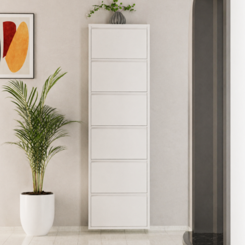 ארון נעליים SlimWall 136  צבע לבן 3 קומות מגיע מורכב מתכת 6 תאים 