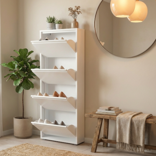 ארון נעליים SlimWall 136  צבע לבן  4 קומות