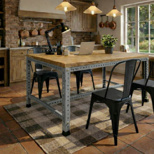 שולחן מטבח מודולרי UrbanPro 120 צהוב משטח עליון עץ אורן ( לא כולל כיסאות ) אפור