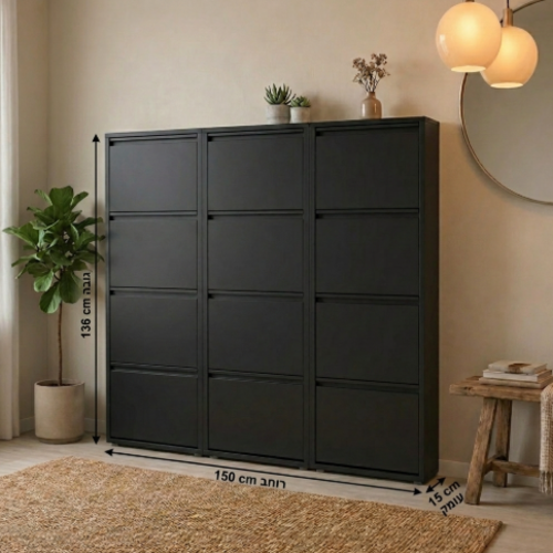 ארון נעליים SlimWall 136  צבע לבן 4 קומות מגיע מורכב מתכת 12 תאים