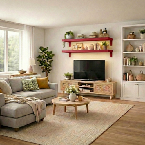 זוג מדפים מעוצבים  25/100 ס"מ - מודומוס SkyLine 110 - צבע אדום