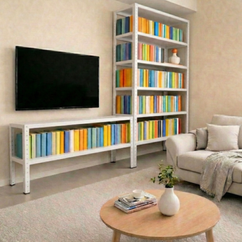 ספריה /  מזנון לסלון ממתכת מודולרי - צבע לבן