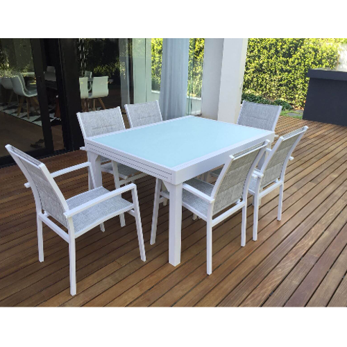 שולחן אלומיניום נפתח 100x135/270 צבע לבן + 4 כסאות מרופדים