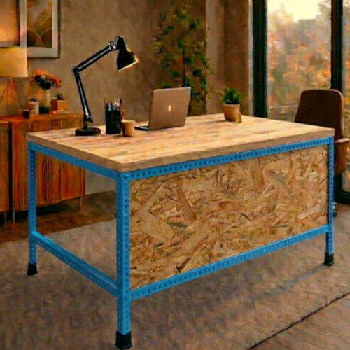 שולחן עבודה מודולרי UrbanPro 120 כחול  בהיר כההכולל סגירת חזית משטח עליון עץ אורן 