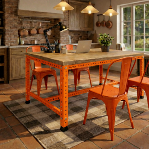 שולחן מטבח מודולרי UrbanPro 120 צהוב משטח עליון עץ אורן ( לא כולל כיסאות )כתום