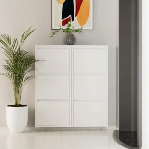 ארון נעליים SlimWall 136  צבע לבן 3 קומות מגיע מורכב מתכת 6 תאים 