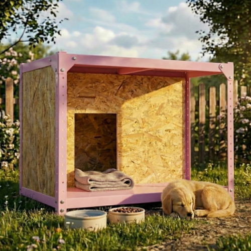 מודומוס דגם נובה־האוס – מלונה מודולרית מעוצבת לכלב ורוד