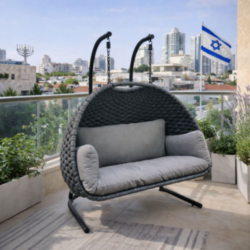 ערסל זוגי תלוי “לגונה רילקס” בעיצוב יוקרתי צבע אפור