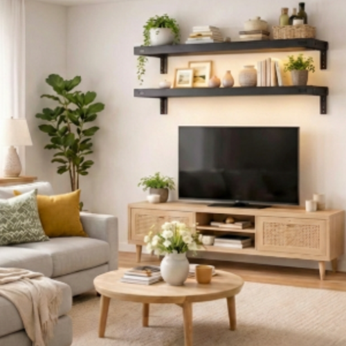 זוג מדפים מעוצבים  25/100 ס"מ - מודומוס SkyLine 110 - צבע שחור