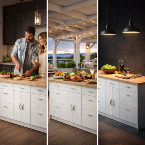 אי מטבח כולל דלתות ומגירות דגם  "גולדן שף" לבן/עץ אורן