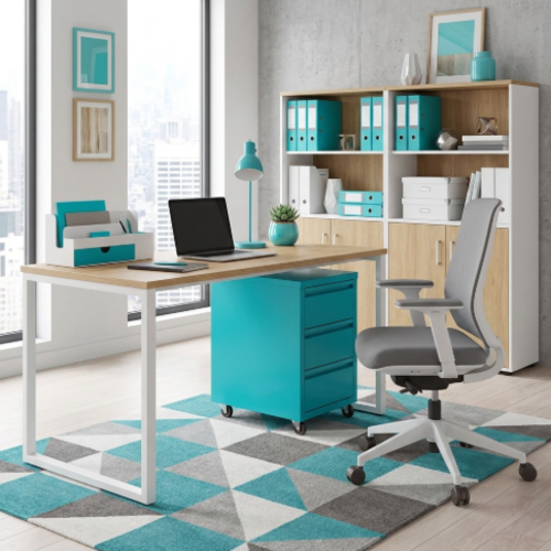 שידה 3 מגירות + גלגלים צבע טורקיז