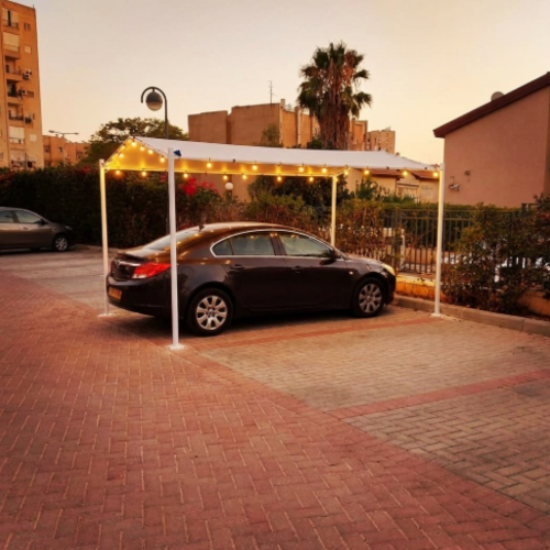 גזיבו חניה  4  מטר על 4 מטר כולל גג שימשונית אטום למים( השיפועים לצד ימין ושמאל).