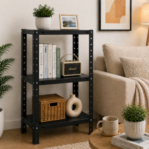 ספריית מתכת מודרנית ואלגנטית דגם אורבה - צבע שחור 40/60/70 ס"מ