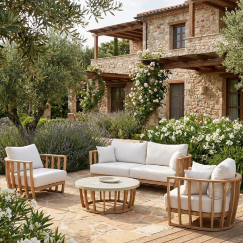 סט ישיבה “לורנטו גארדן פרימיום” מעוצב בגוון טבעי