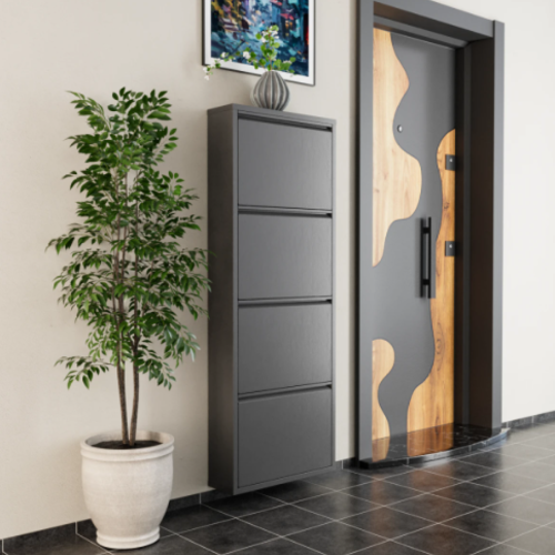 ארון נעליים SlimWall 136  צבע אפור 4 קומות