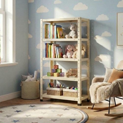 מדף מתכת מודולרי ואסתטי בעיצוב נקי ו דגם פלקסו 5 - צבע קרם 30/60/80