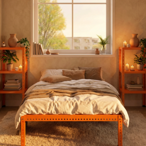 מיטה מודרנית כולל2 שידות בצבע כתום דגם אורבולייט יאנג