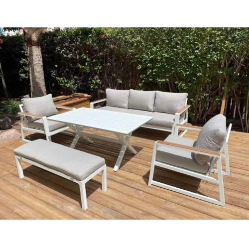 מערכת ישיבה אלומניום 7 מקומות דגם אמסטרדם צבע לבן