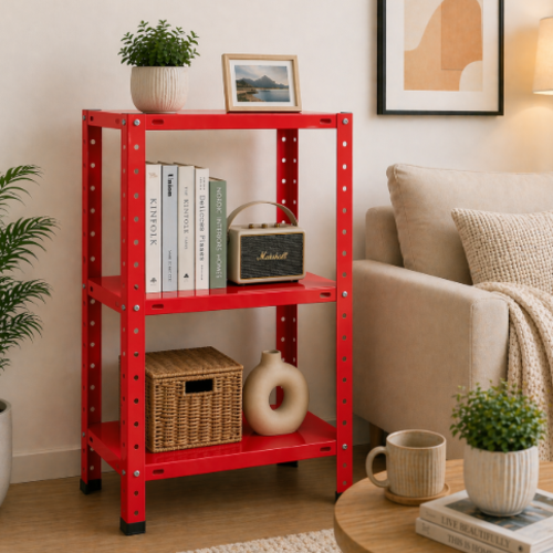 ספריית מתכת מודרנית ואלגנטית דגם אורבה - צבע אדום 40/60/70 ס"מ
